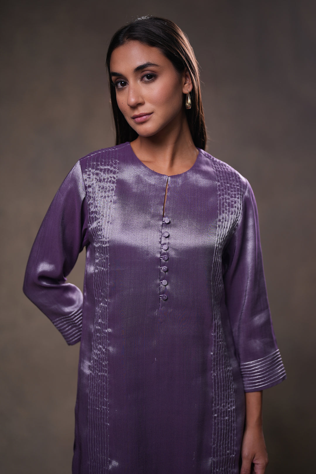 Purple Tissue Kurta with Pants and Dupatta