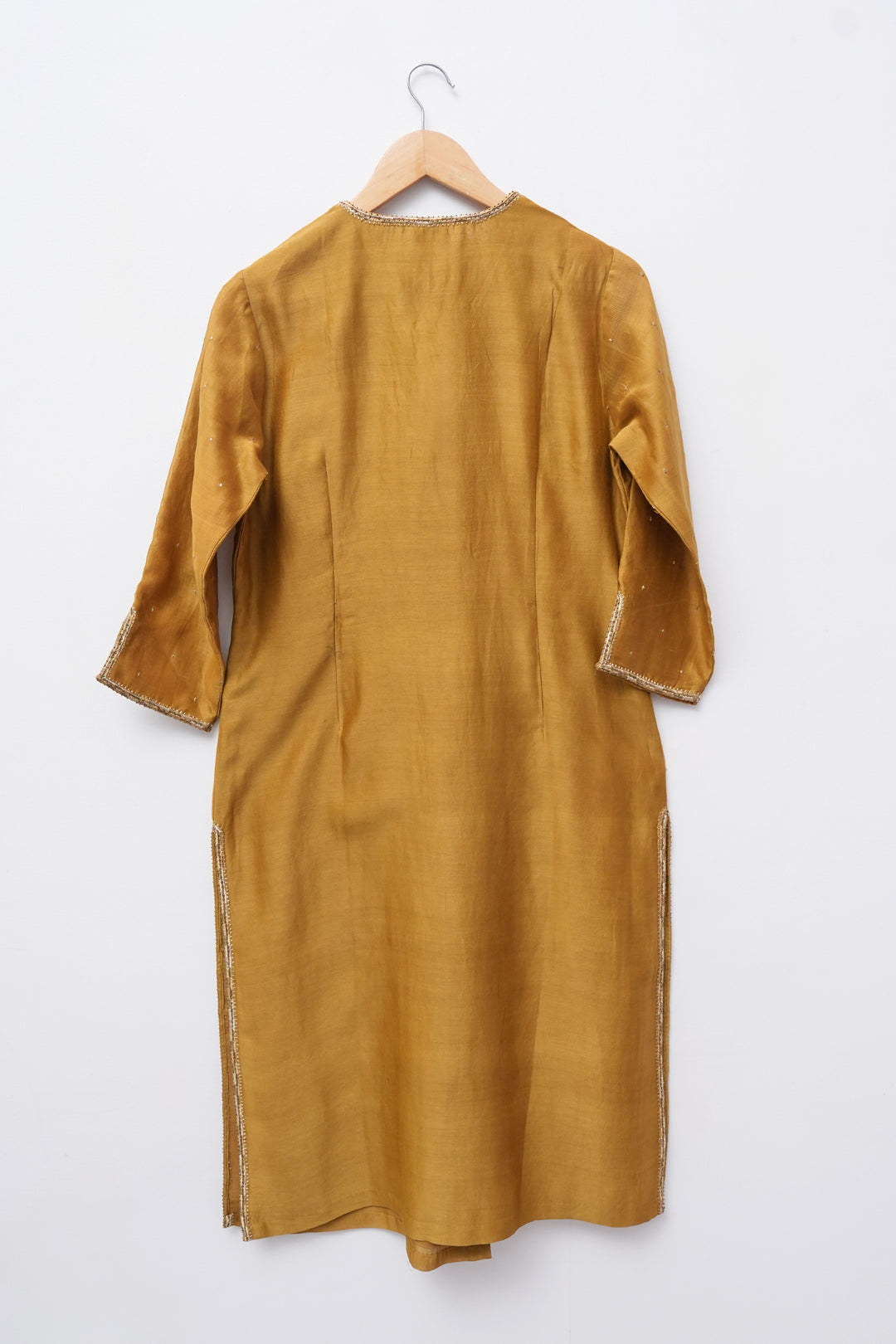 Mustard Yellow Embroidered Chanderi Kurta