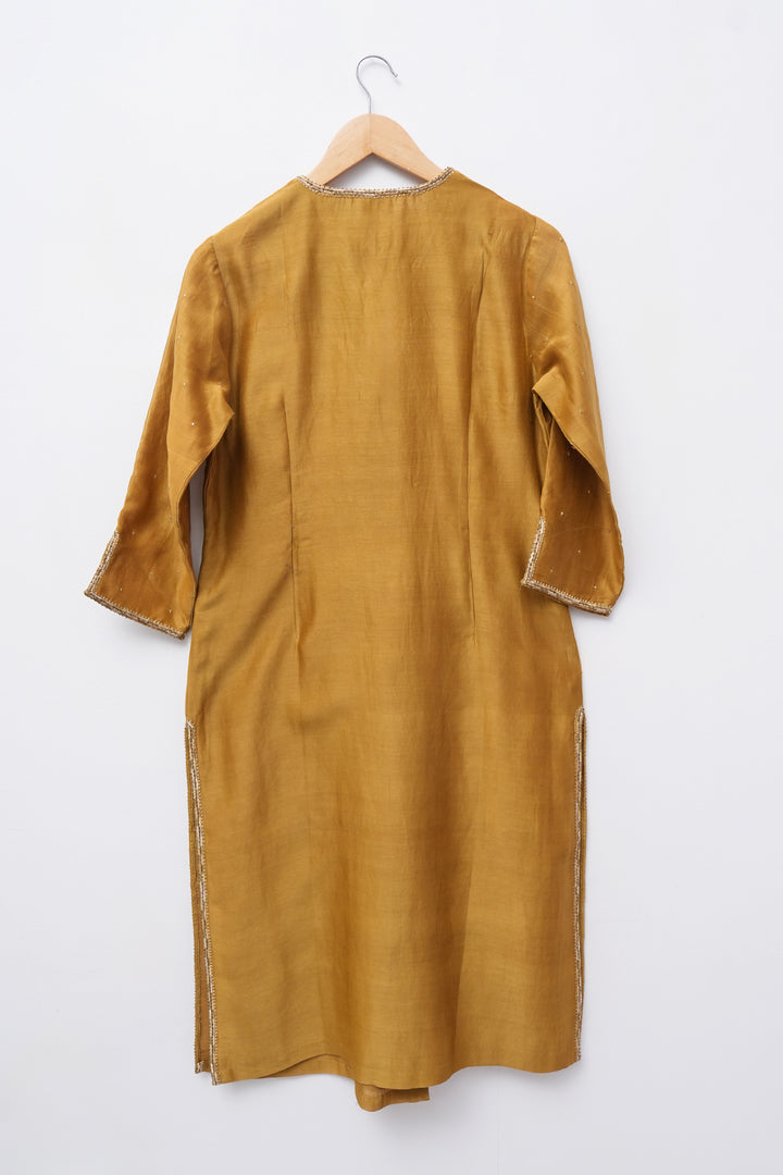 Mustard Yellow Embroidered Chanderi Kurta