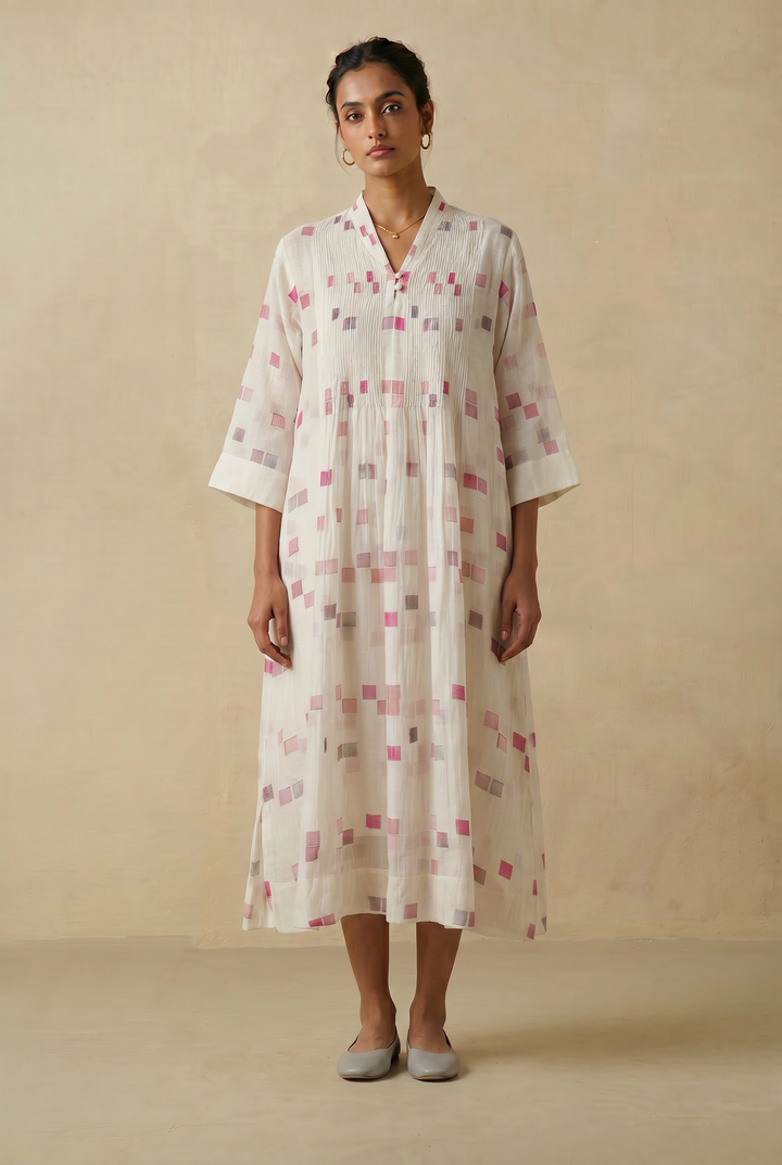 Blush Pixel Printed Chanderi Dress