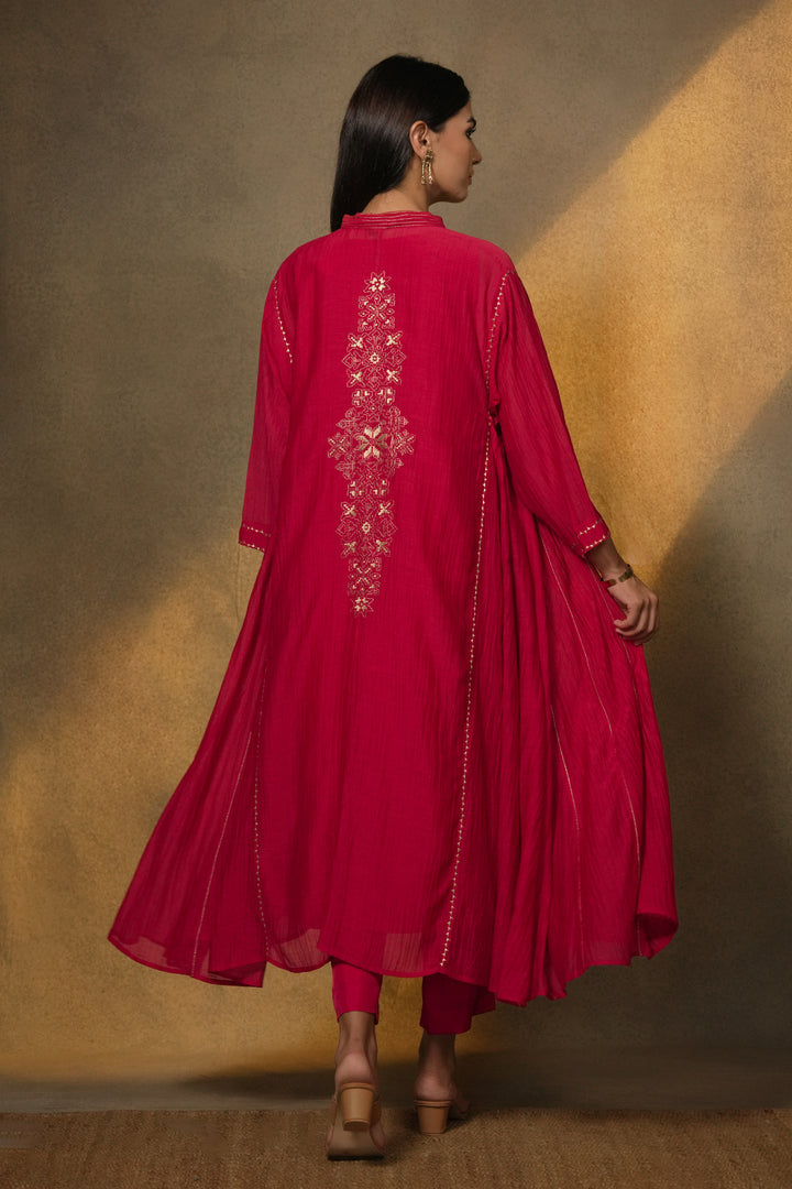 Hot Pink Embroidered Chanderi Choga