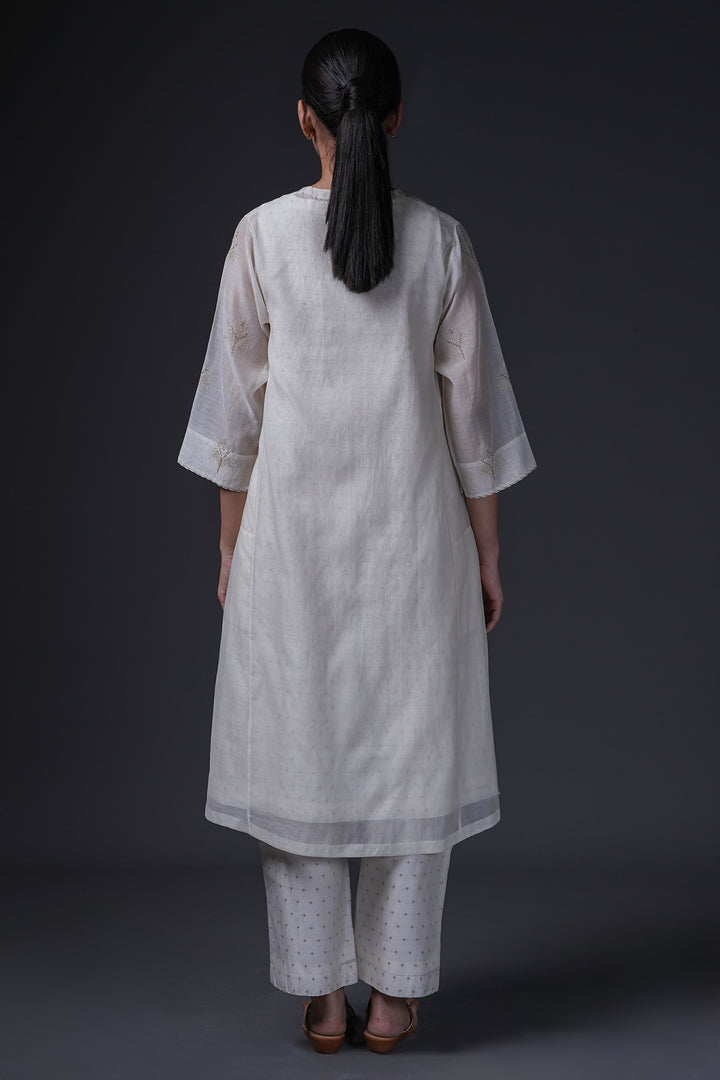 Natural Hand Embroidered Banarsi Chanderi Cape with Slip