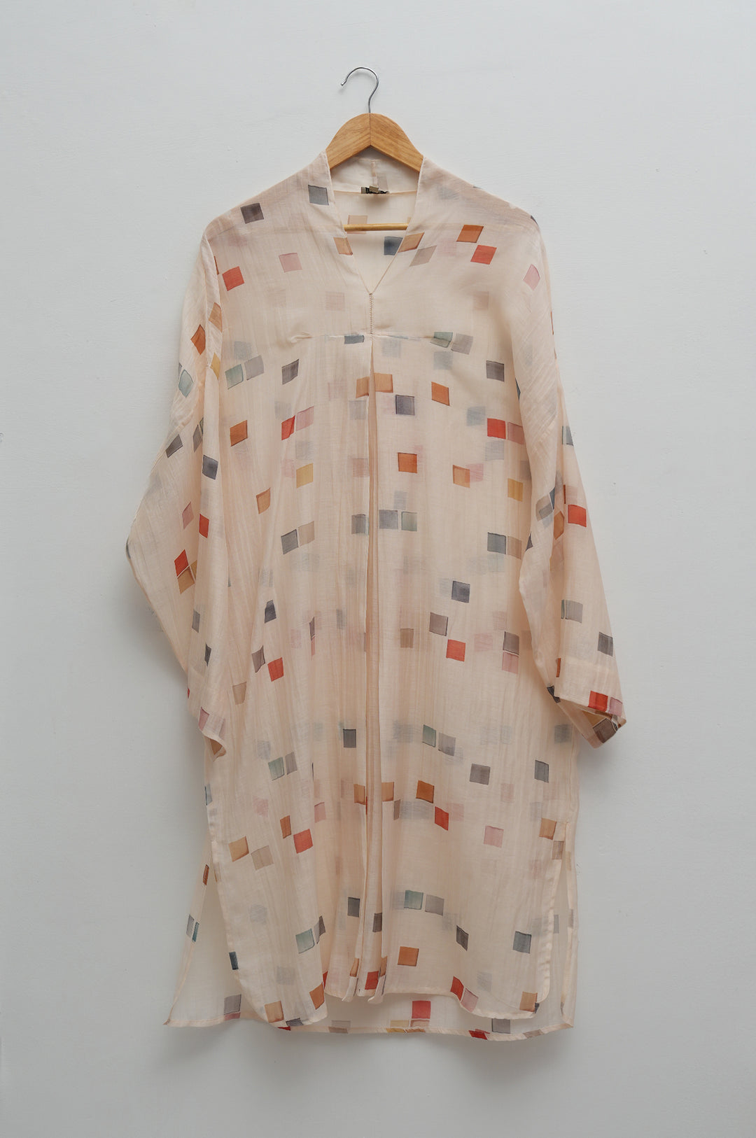 Mosaic Print Cream Chanderi Tunic With Slip