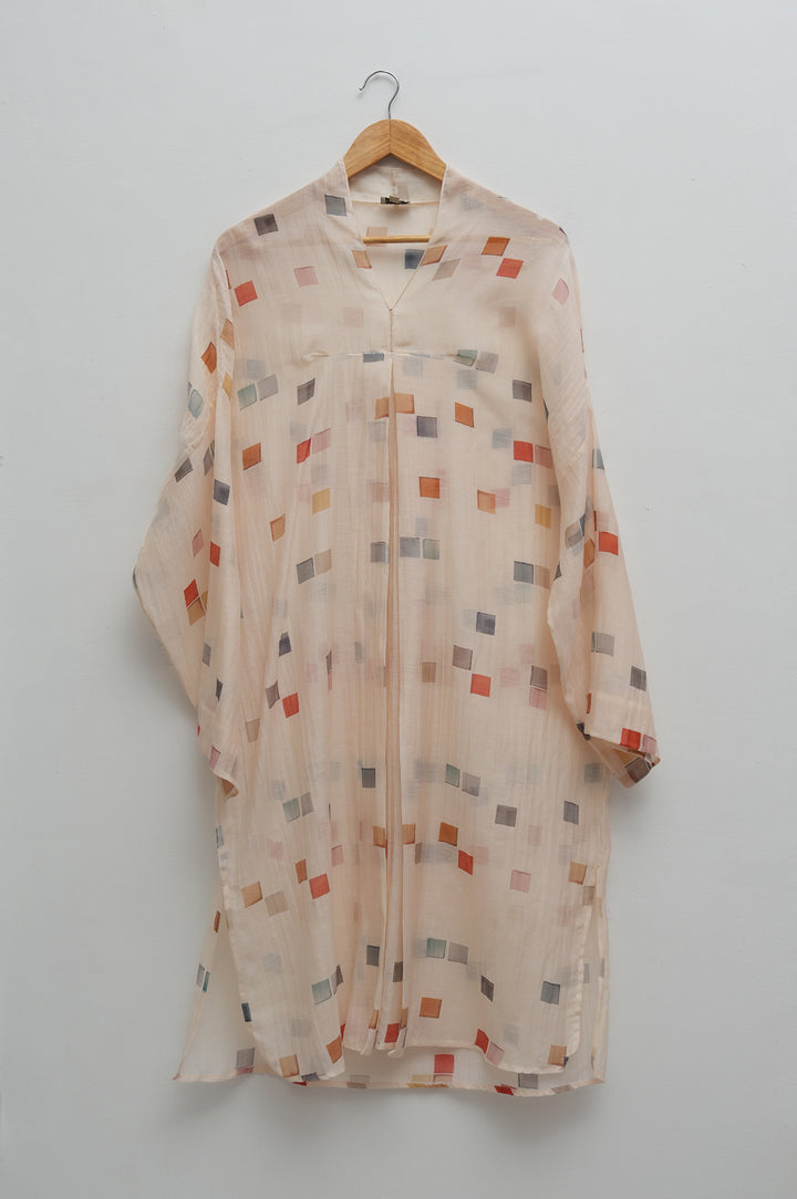Mosaic Print Cream Chanderi Tunic With Slip