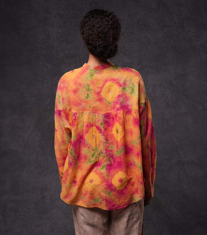 Hand-Dyed Shibori Multicolor Cotton Shirt