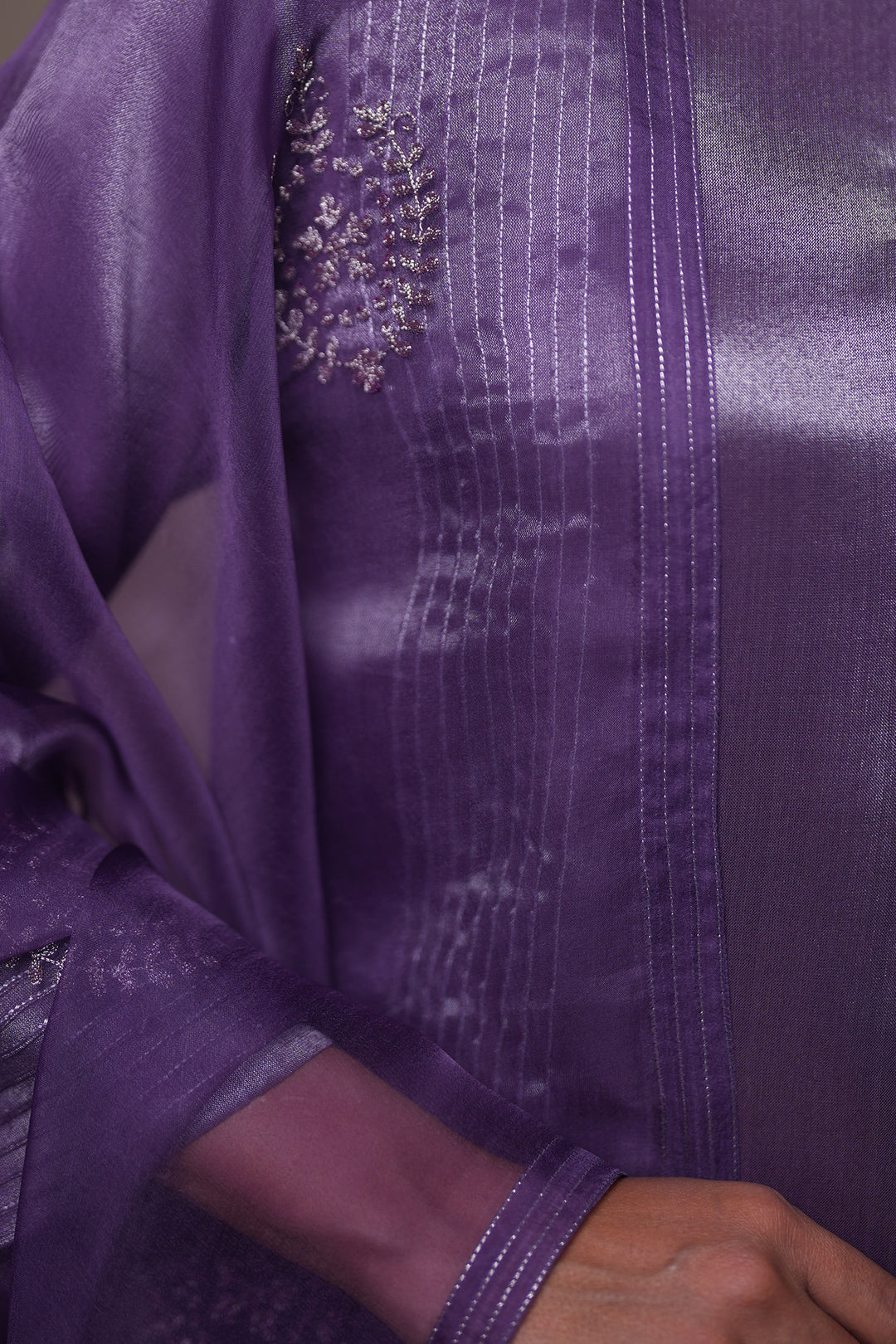 Purple Tissue Kurta with Pants and Dupatta