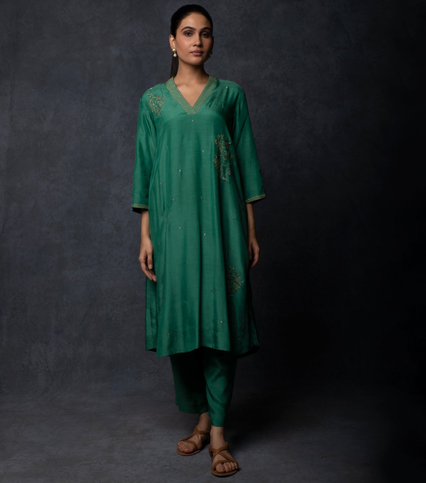 Jade Green Hand Embroidered Suit Set