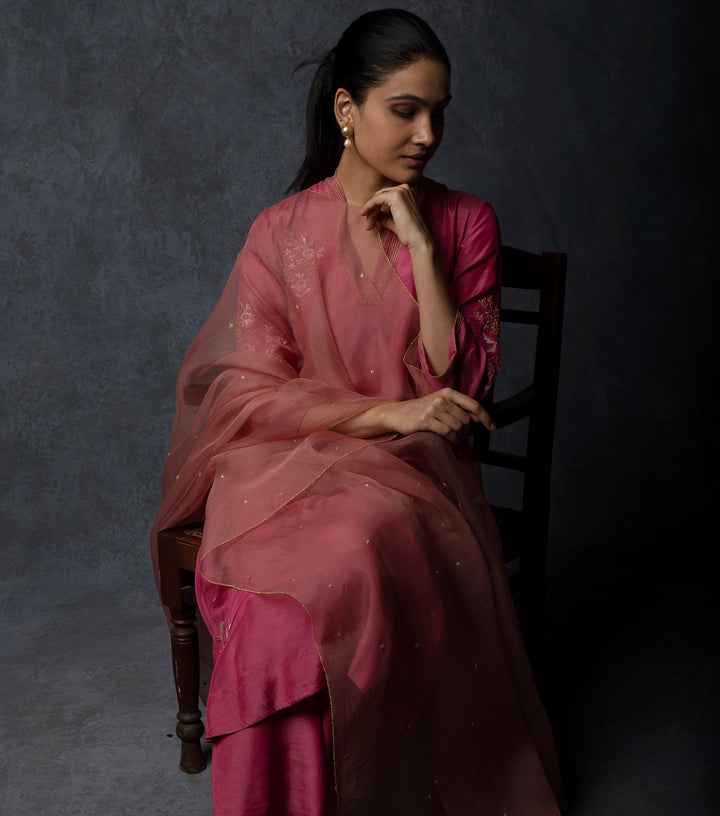 Magenta Hand Embroidered Suit Set