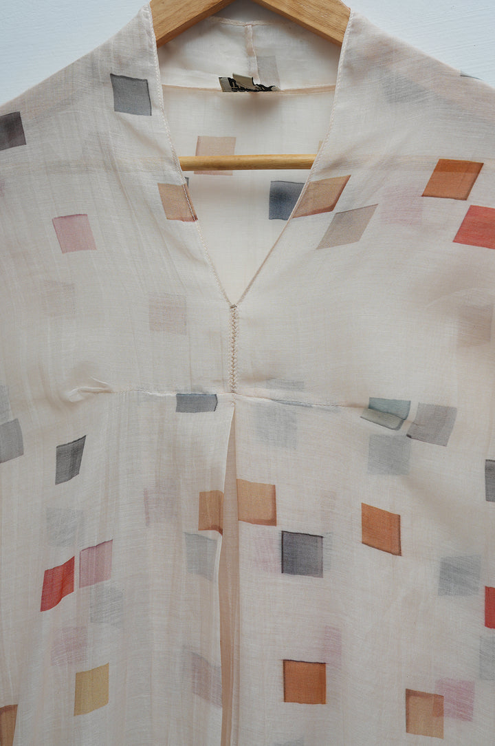 Mosaic Print Cream Chanderi Tunic With Slip