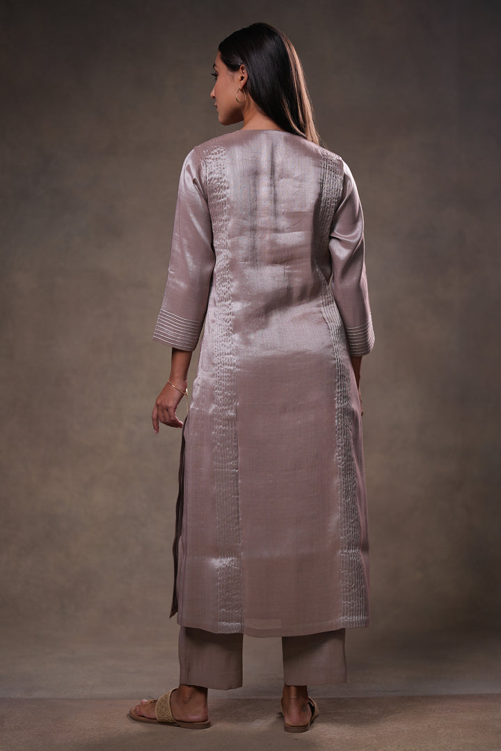 Beige Tissue Kurta with Pants and Dupatta