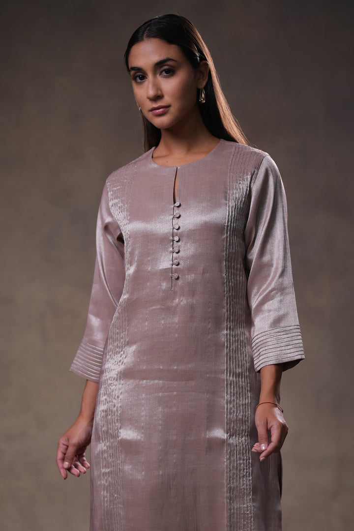 Beige Tissue Kurta with Pants and Dupatta