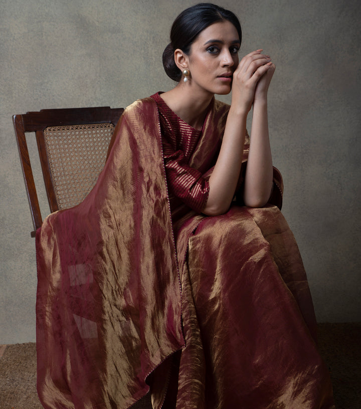 Maroon Solid Tissue Saree