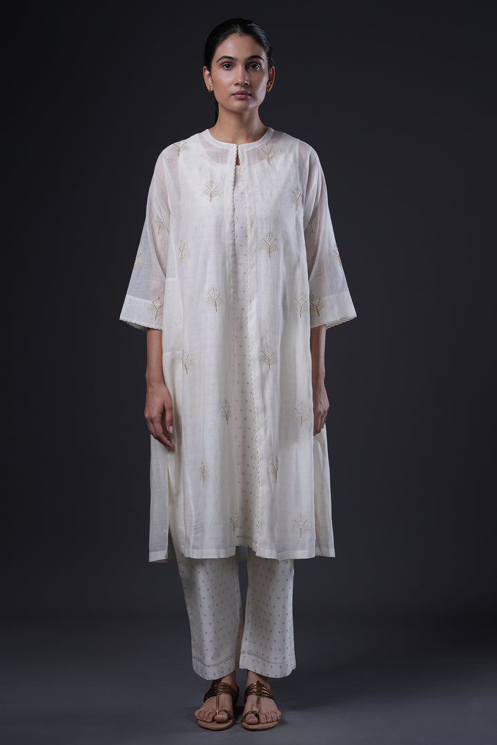 Natural Hand Embroidered Banarsi Chanderi Cape with Slip