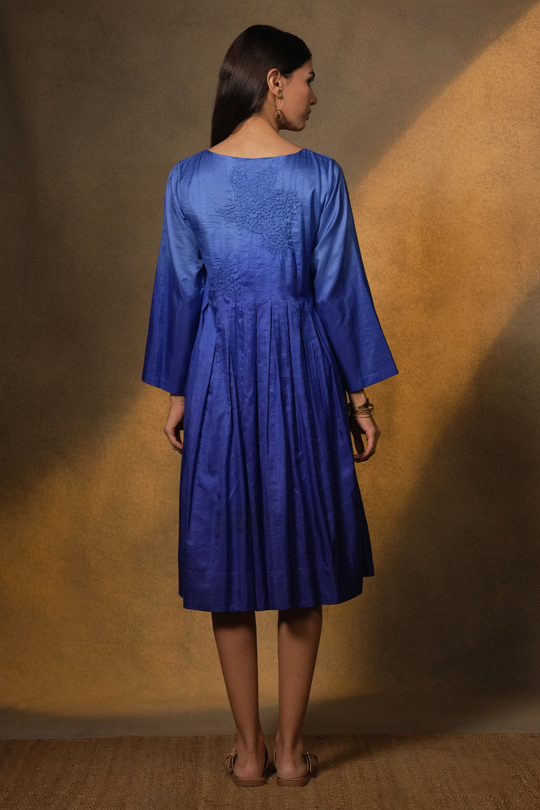 Blue Embroidered Silk Dress