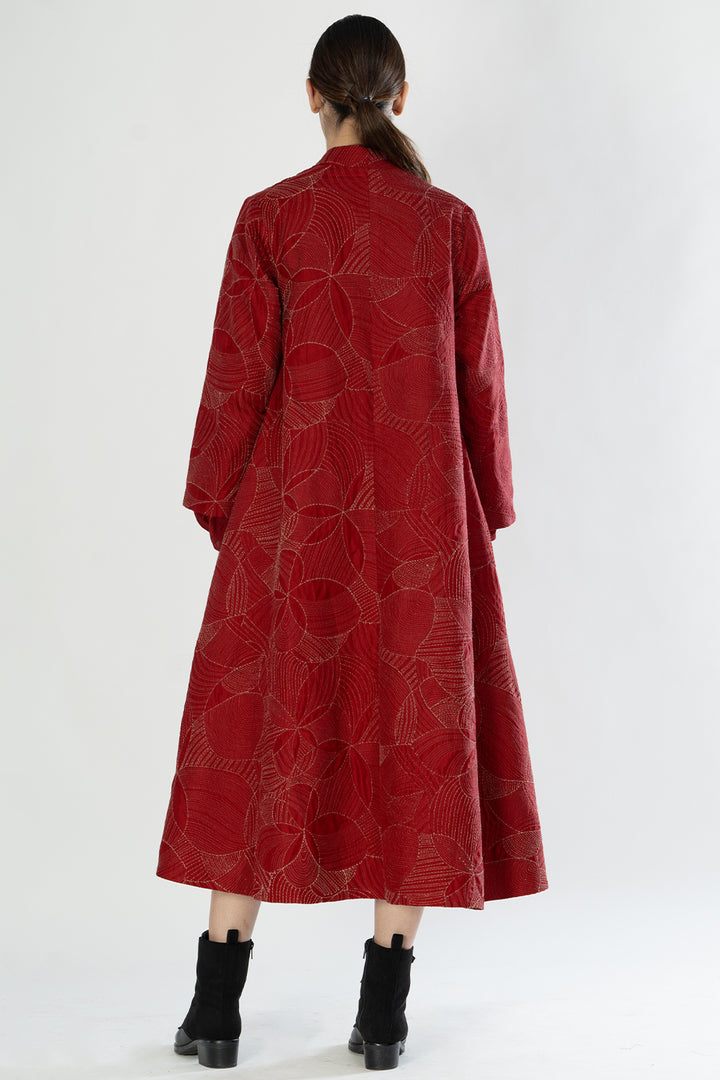 Red Embroidered Quilted Silk Jacket