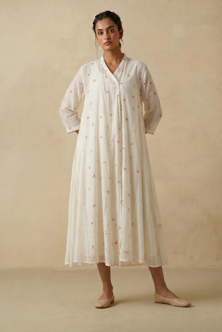 Natural Bloom Printed Chanderi Choga With Slip