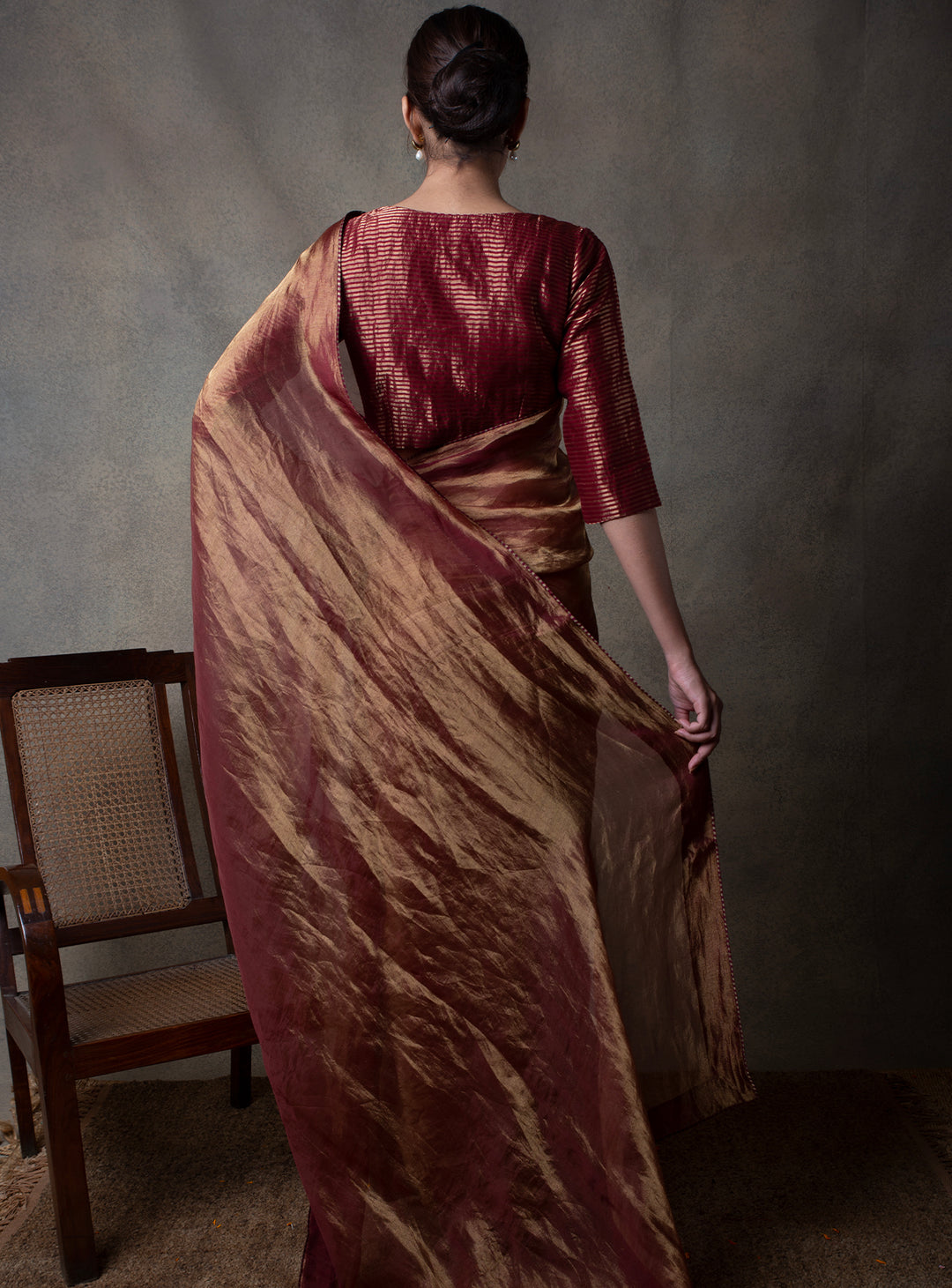 Maroon Solid Tissue Saree