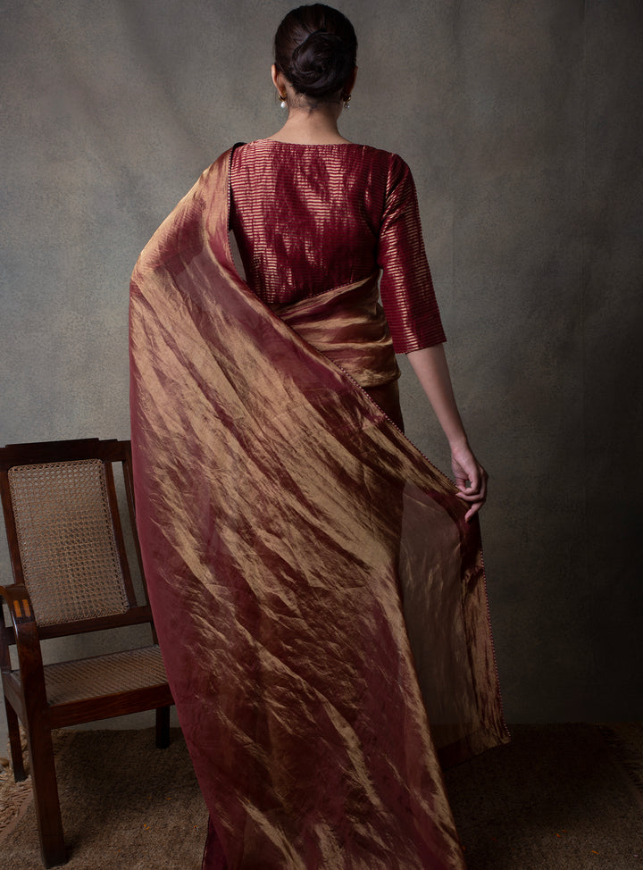 Maroon Solid Tissue Saree