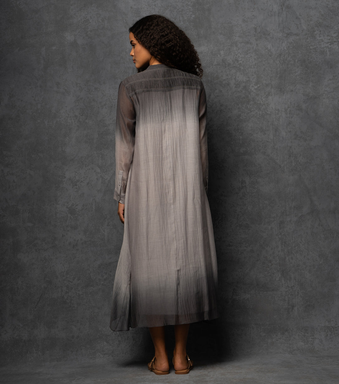 Black & Grey Ombre Thread Embroidered Cotton Silk Long Dress