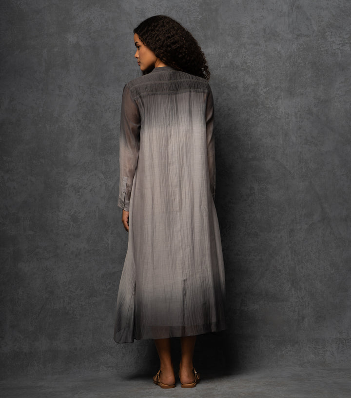 Black & Grey Ombre Thread Embroidered Cotton Silk Long Dress