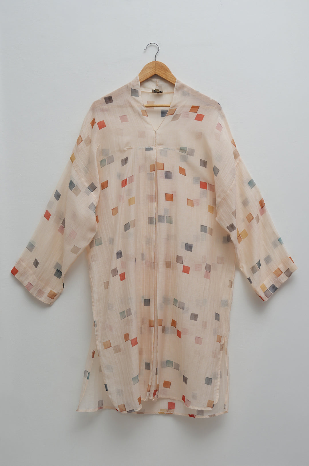 Mosaic Print Cream Chanderi Tunic With Slip