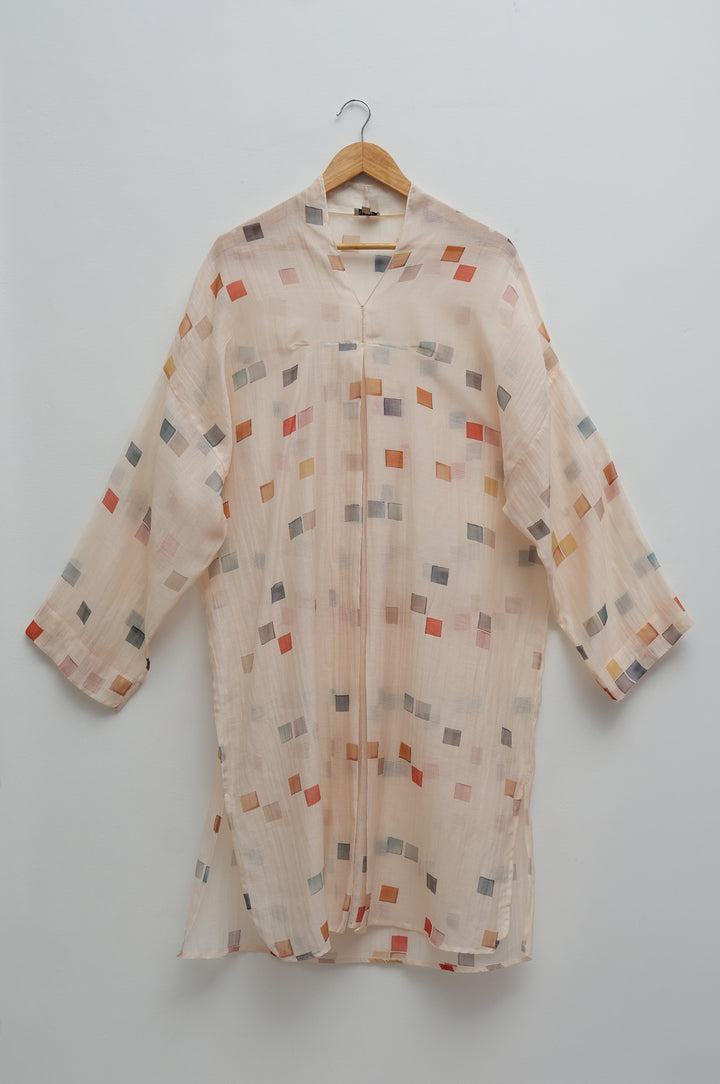 Mosaic Print Cream Chanderi Tunic With Slip