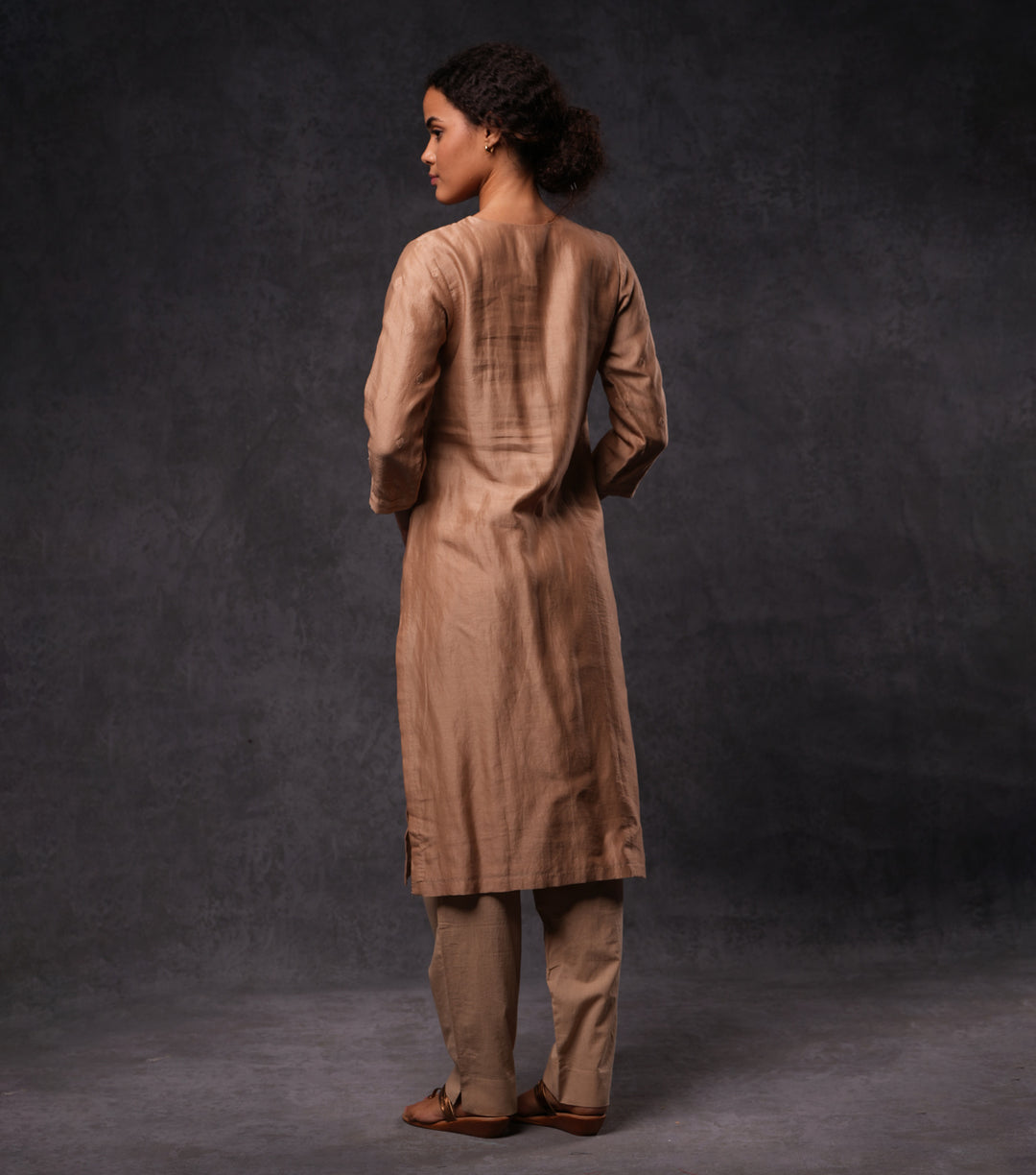 Beige Embroidered Cotton Silk Kurta Set