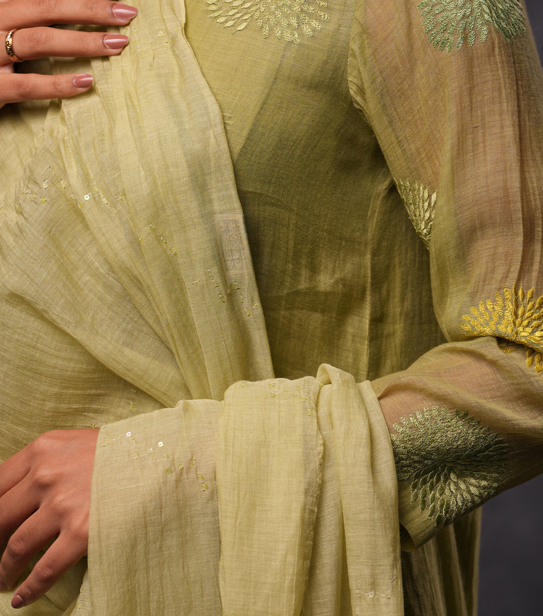 Green Embroidered Cotton Silk Kurta Set