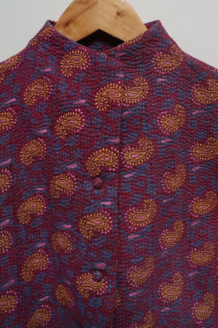 Maroon Paisley Patchwork Cotton Kantha Jacket
