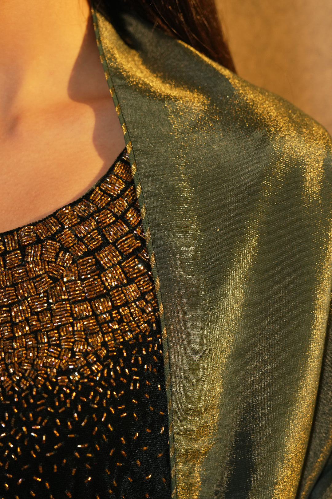 Emerald Green Velvet Kurta with Pants and Tissue Dupatta