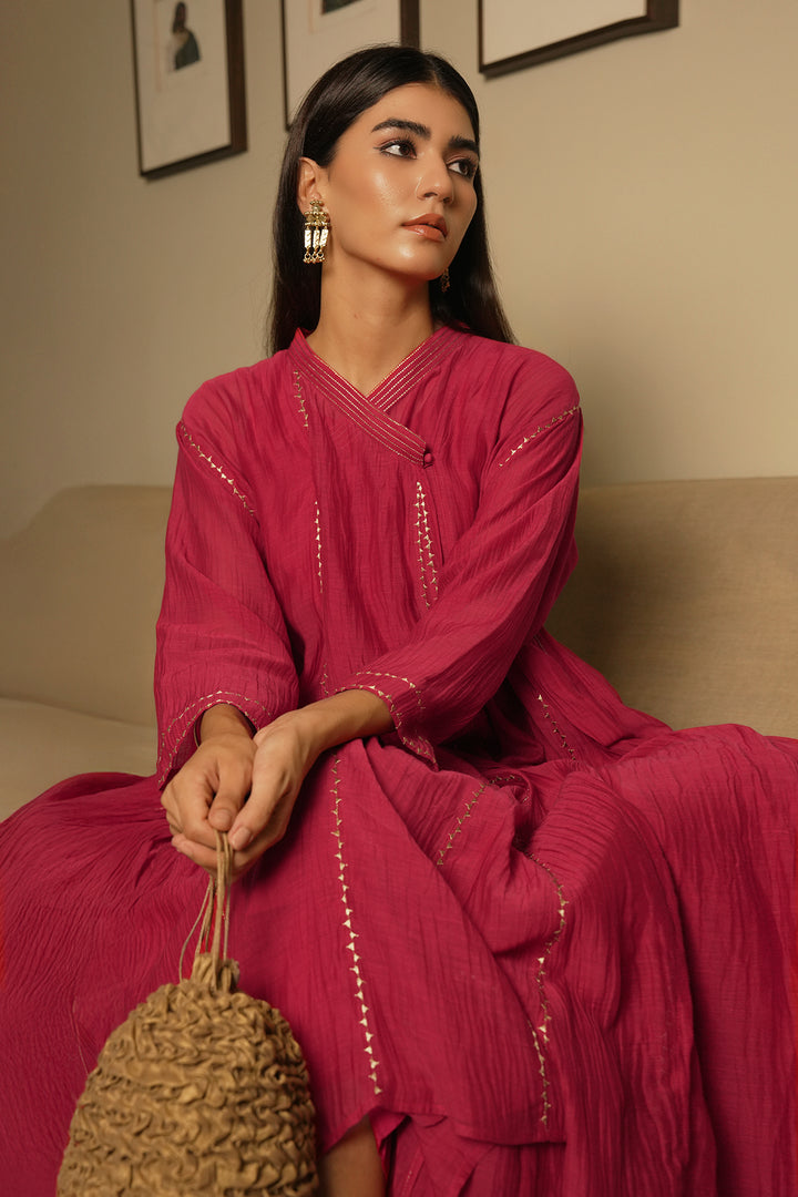 Hot Pink Embroidered Chanderi Choga