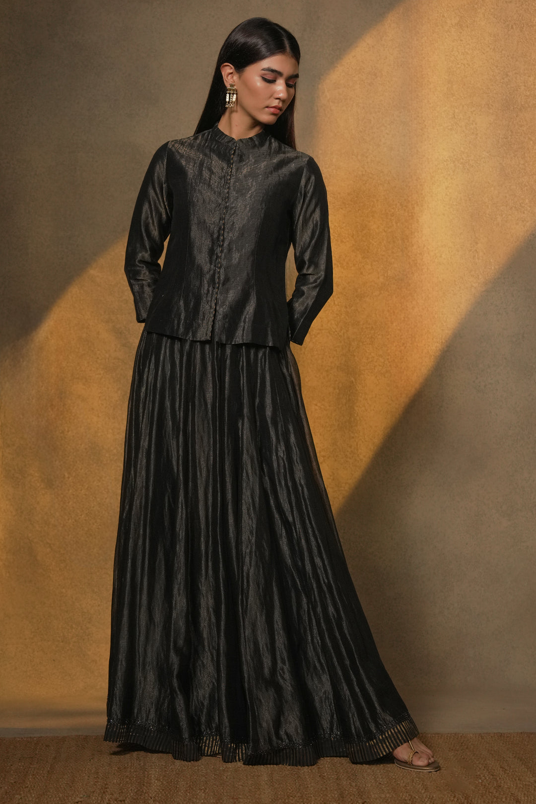 Navy Hand Embroidered Tissue Lehenga with Blouse & Organza Dupatta