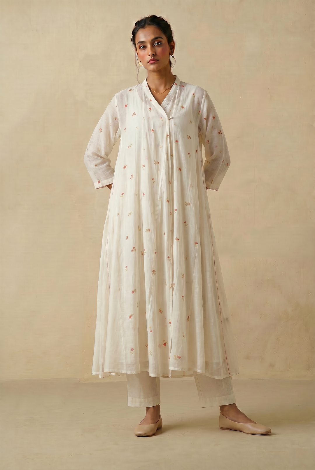 Natural Bloom Printed Chanderi Choga With Slip
