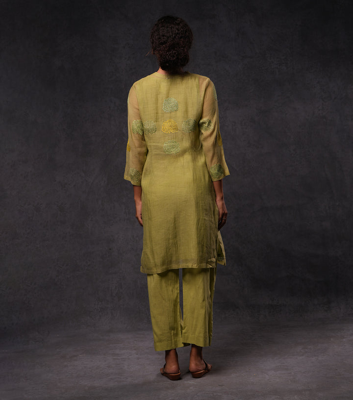 Green Embroidered Cotton Silk Kurta Set