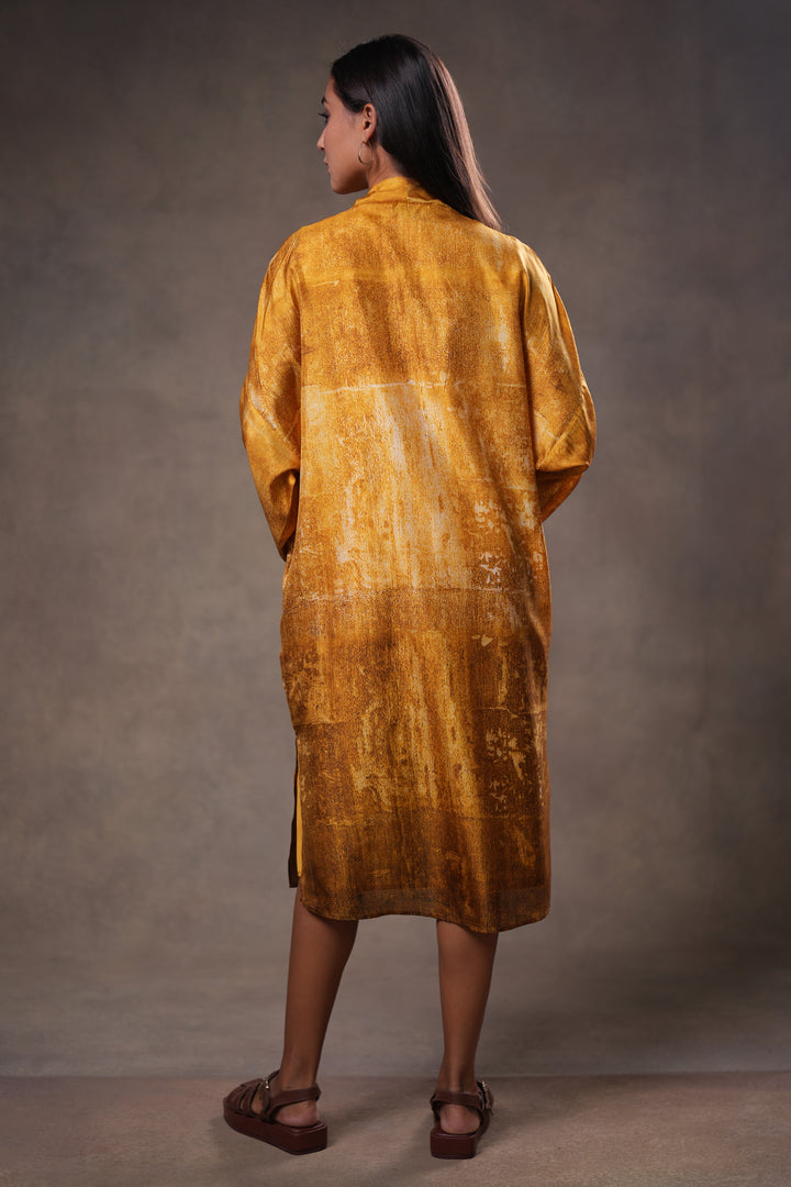 Mustard Yellow Printed Silk Dress