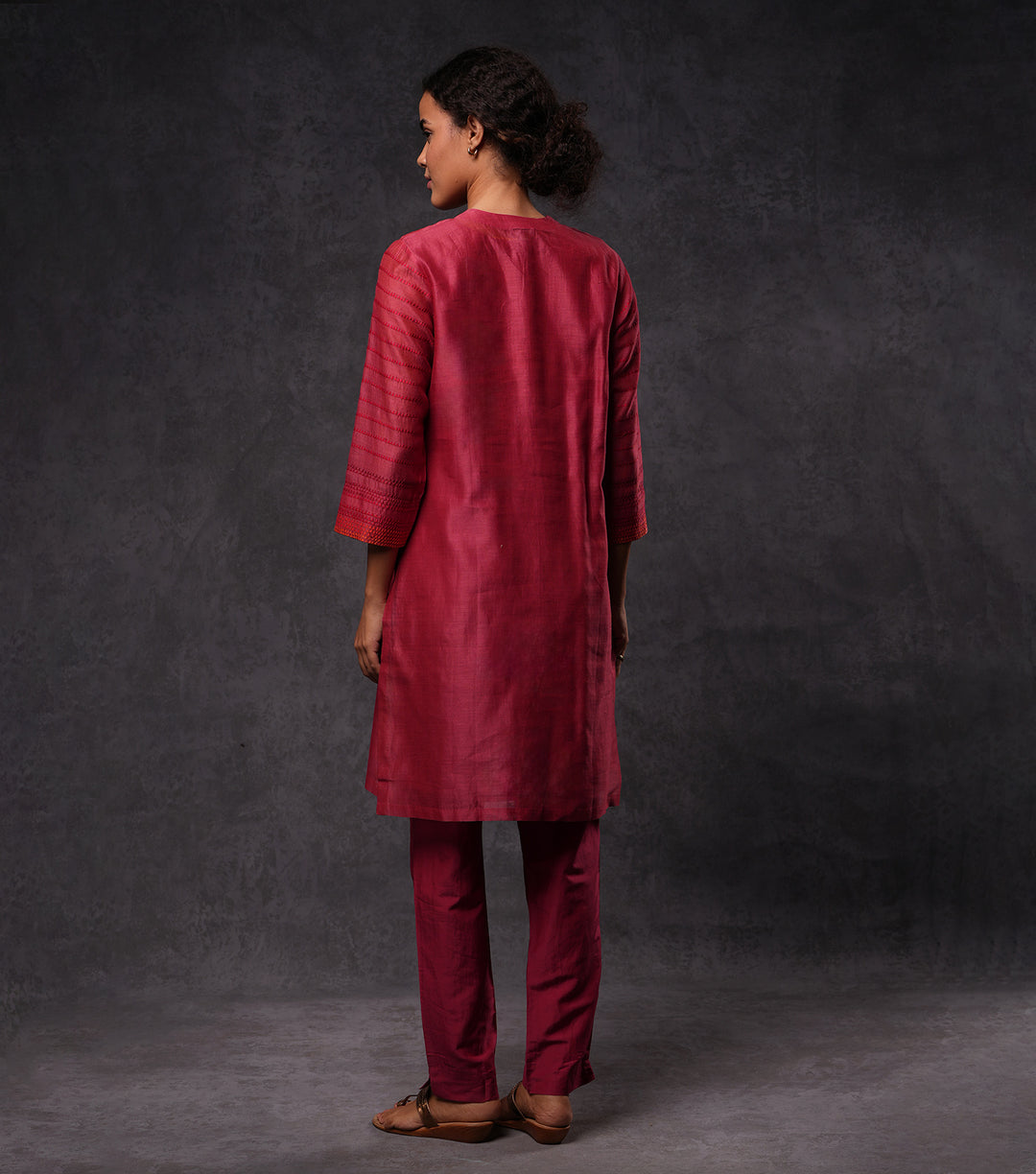 Red Embroidered Cotton Silk Kurta Set