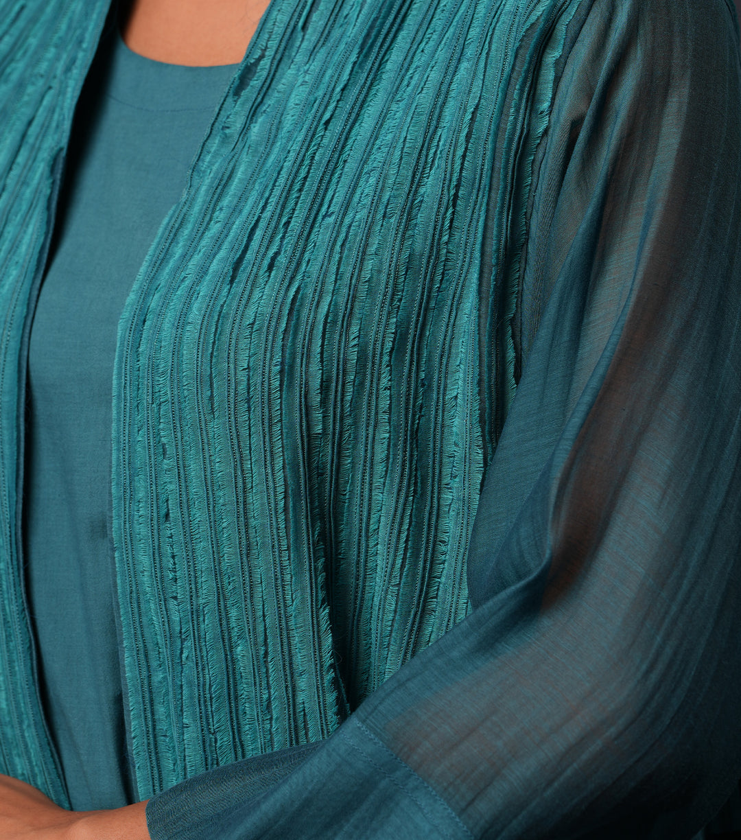 Teal Embroidered Cotton Silk Cape Set