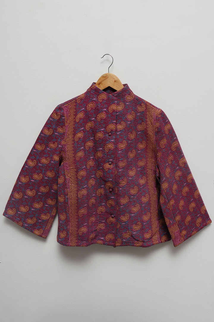 Maroon Paisley Patchwork Cotton Kantha Jacket