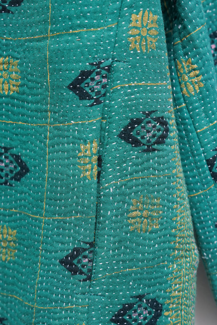 Green Vintage Cotton Kantha Jacket