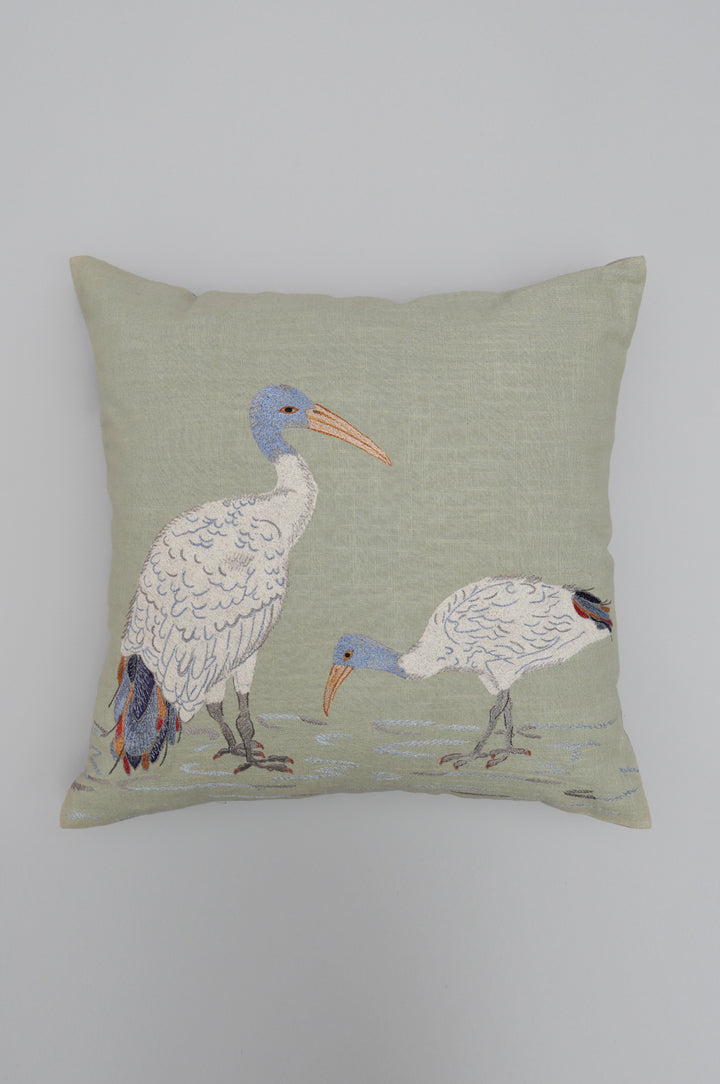Crane Embroidered Cushion Cover