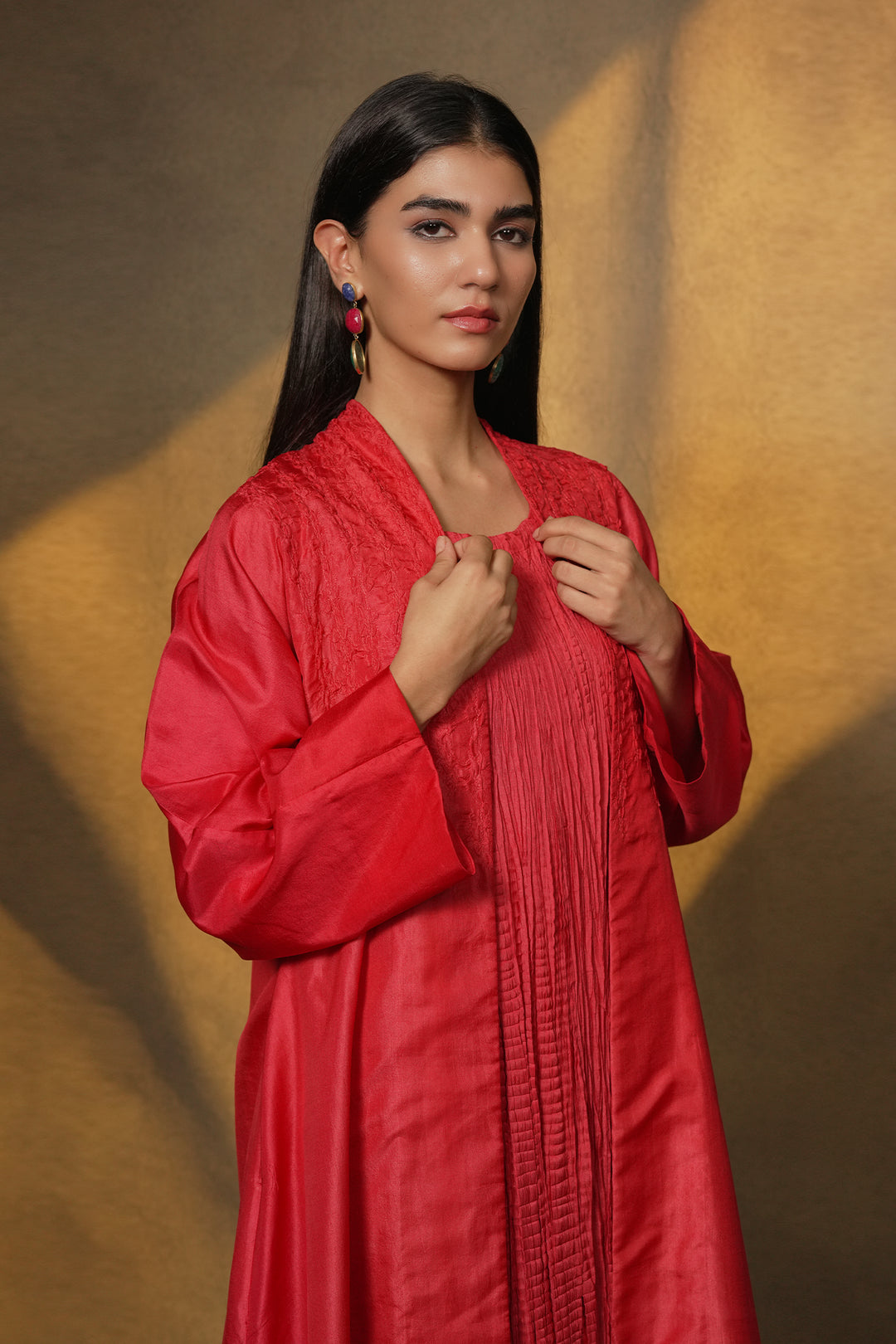 Pink Silk Embroidered Jacket with Crinkle Slip