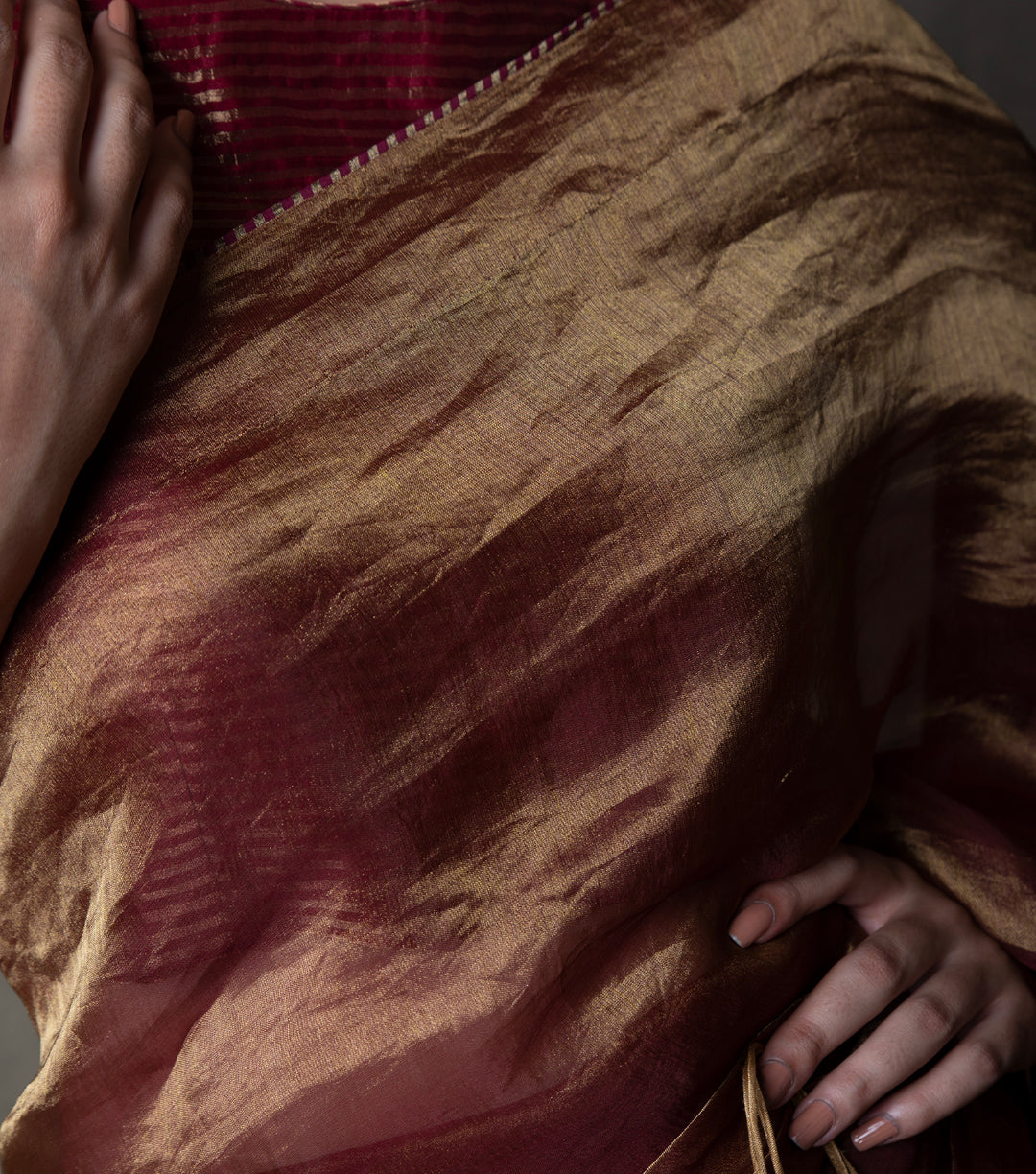 Maroon Solid Tissue Saree