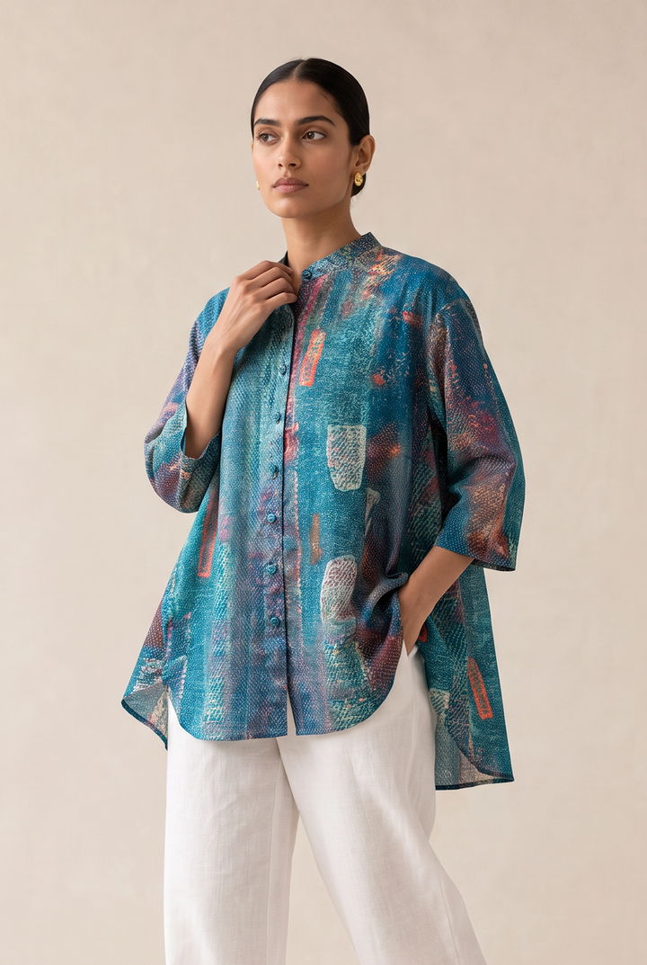 Multi Colour Abstract Cotton Printed Oversized Shirt