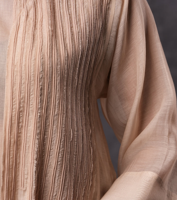 Beige Embroidered Cotton Silk Cape Set