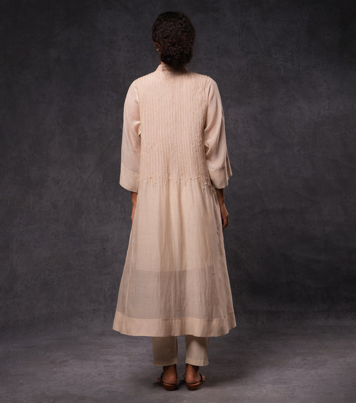 Beige Embroidered Cotton Silk Cape Set