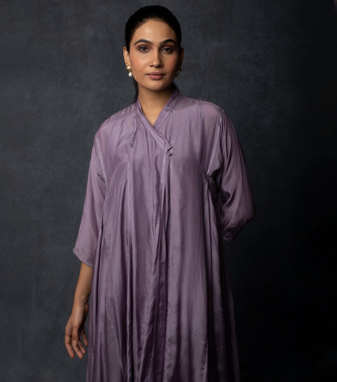 Mauve Muslin Embroidered Choga