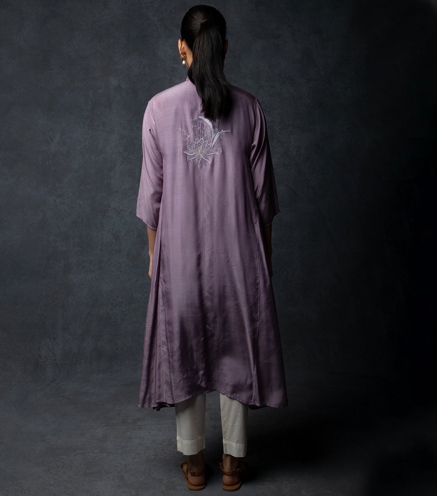 Mauve Muslin Embroidered Choga