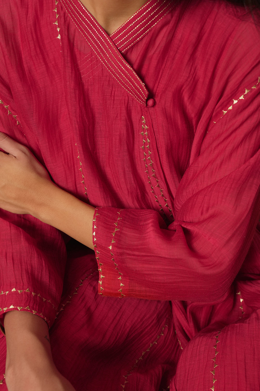 Hot Pink Embroidered Chanderi Choga