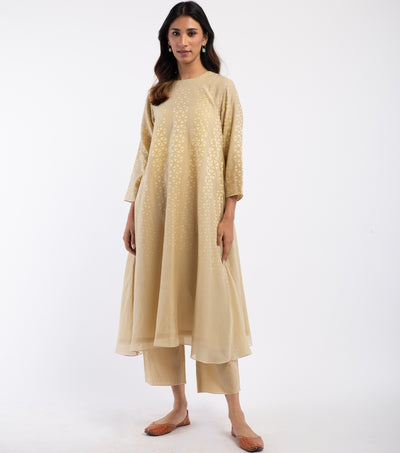 Beige Embroidered Cotton Kurta & Palazzo Pants Set