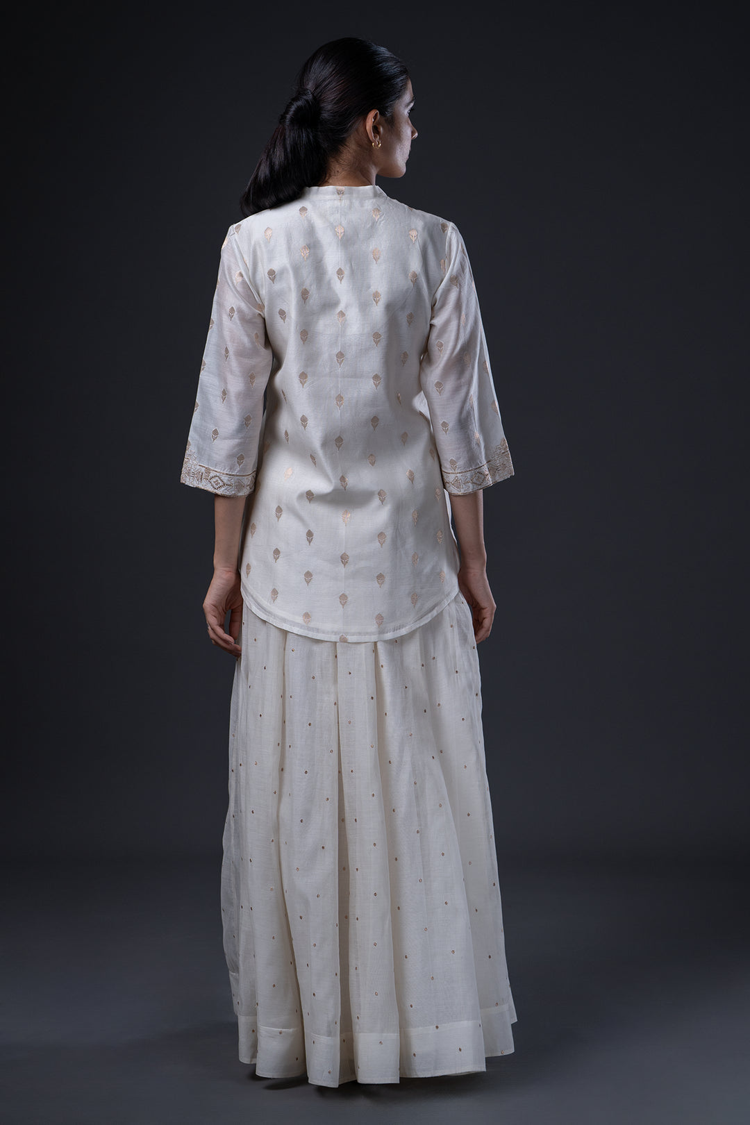 Natural Hand Embroidered Banarsi Chanderi Short Kurta